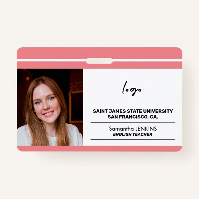 Custom employee photo logo and bare code template badge (Front)
