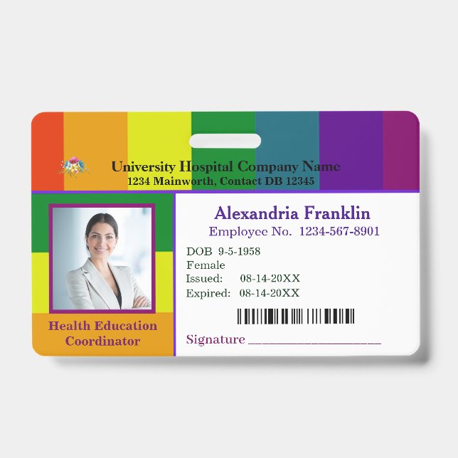 Custom Employee Photo Logo Bar Code Gay Rainbow Badge (Front)