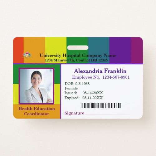 Custom Employee Photo Logo Bar Code Gay Rainbow Badge