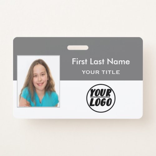 Custom Employee Photo  Logo Bar Code gray Badge