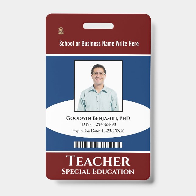 Custom Employee Photo Logo Bar Code Name Badge (Front)