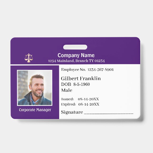 Custom Employee Photo Logo Bar Code Name Badge (Front)