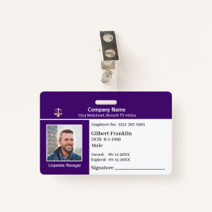 Custom Employee Photo Logo Bar Code Name Badge