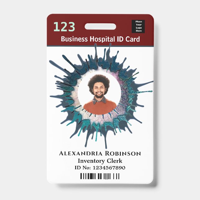 Custom Employee Photo Logo Bar Code Name Badge (Front)