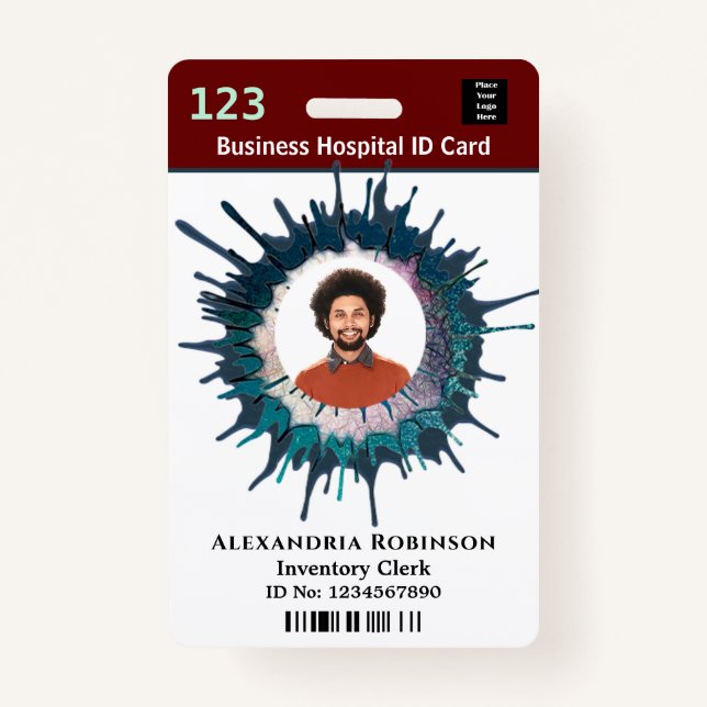 Custom Employee Photo Logo Bar Code Name Badge (Front)