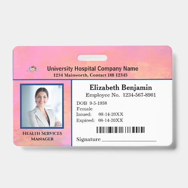 Custom Employee Photo Logo Bar Code Name Badge (Front)