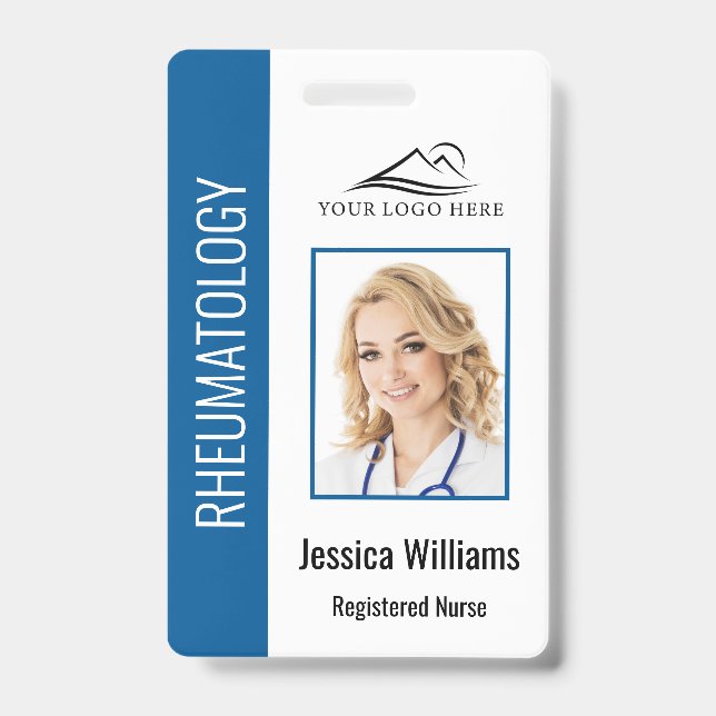 Custom Employee Photo Logo Bar Code Name Blue Badge (Front)