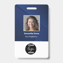 Custom Employee Photo Logo Bar Code Name ID Blue