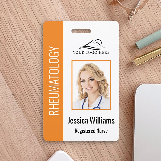Custom Employee Photo Logo Bar Code Name Orange Badge (Creator Uploaded)