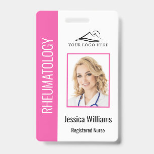 Custom Employee Photo Logo Bar Code Name Pink Badge