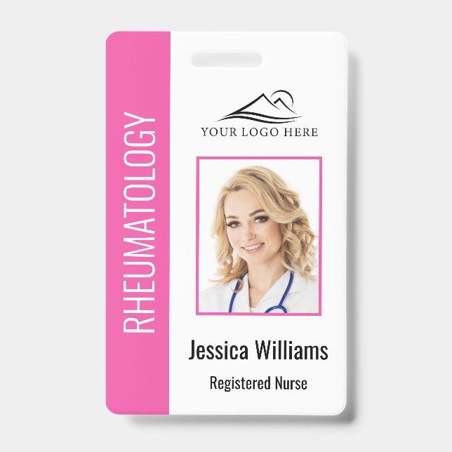 Custom Employee Photo Logo Bar Code Name Pink Badge (Front)