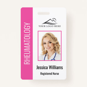 Custom Employee Photo Logo Bar Code Name Pink Badge