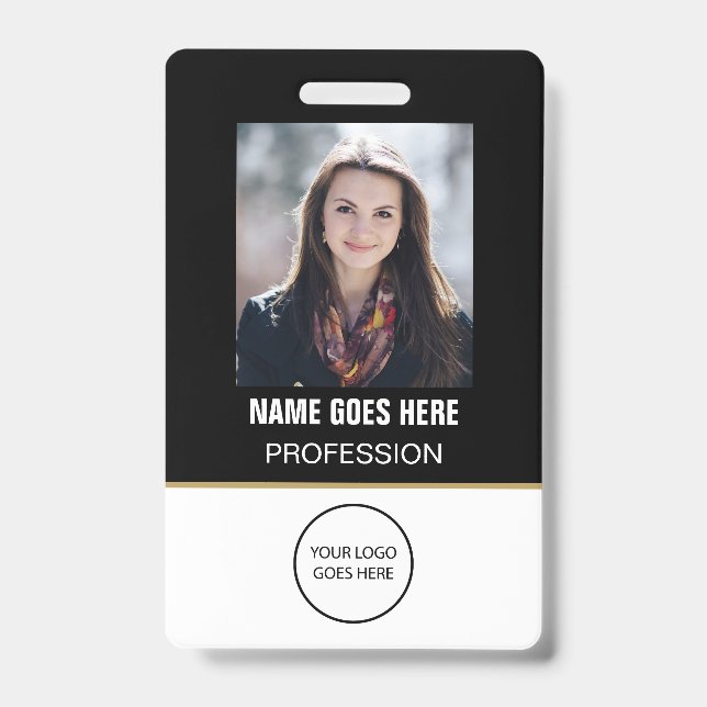 Custom Employee Photo Logo Bar Name Badge (Front)