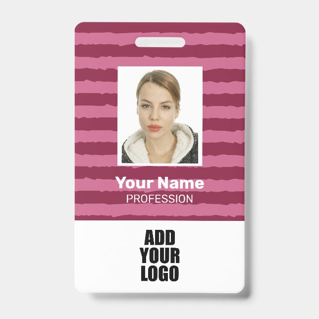 Custom Employee Photo Logo & Barcode Stripes  Badge (Front)