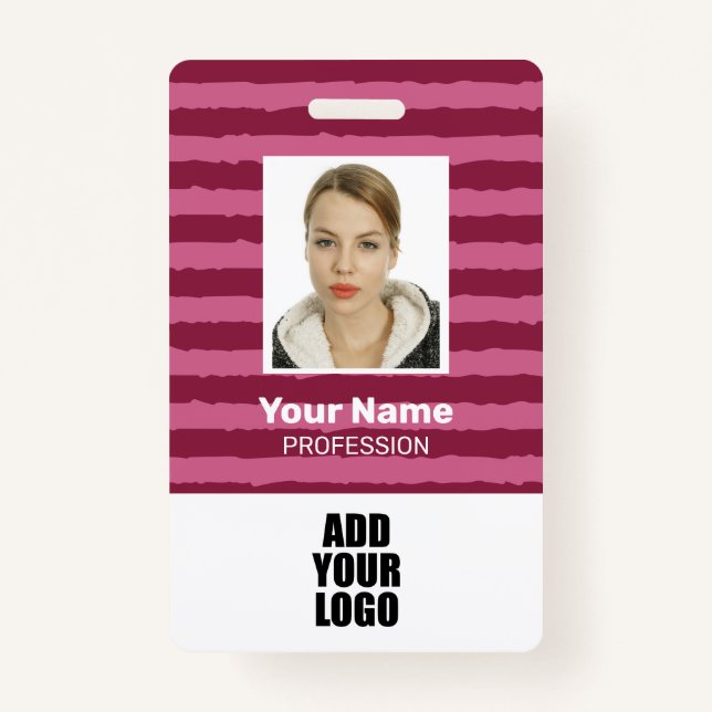 Custom Employee Photo Logo & Barcode Stripes  Badge (Front)