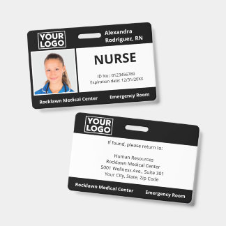 Custom Employee Photo Logo Black Medical ID Badge