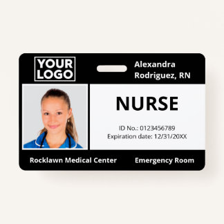 Custom Employee Photo Logo Black Medical ID Badge