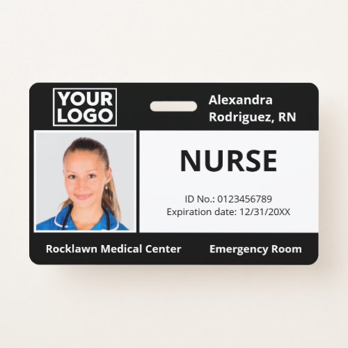 Custom Employee Photo Logo Black Medical ID Badge