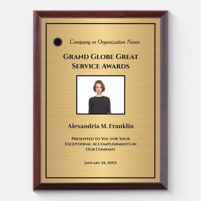 Custom Employee Photo Logo Gold Custom  Award Plaque (Vertical)