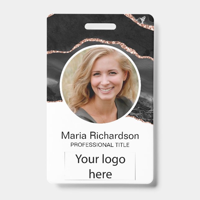 Custom Employee, Photo, Logo, Name Badge Black (Front)