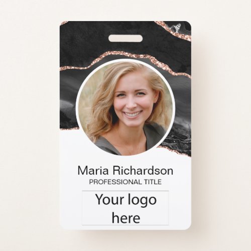 Custom Employee Photo Logo Name Badge Black