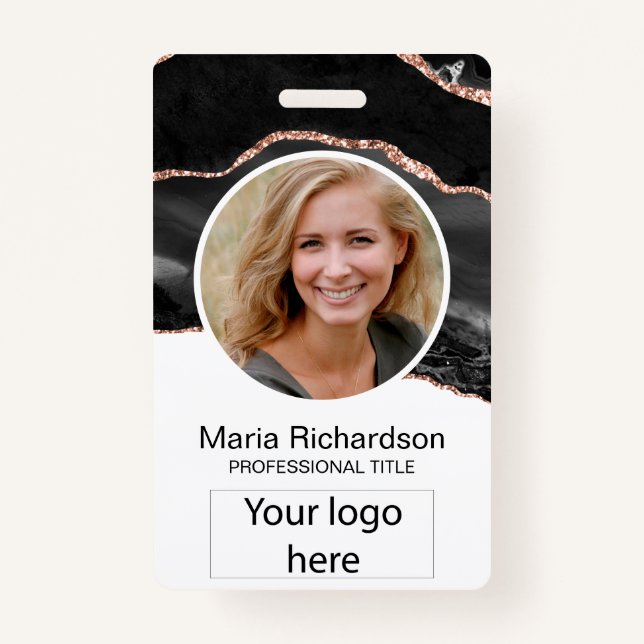Custom Employee, Photo, Logo, Name Badge Black (Front)
