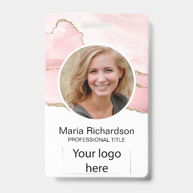 Custom Employee, Photo, Logo Name Badge Blush pink (Front)