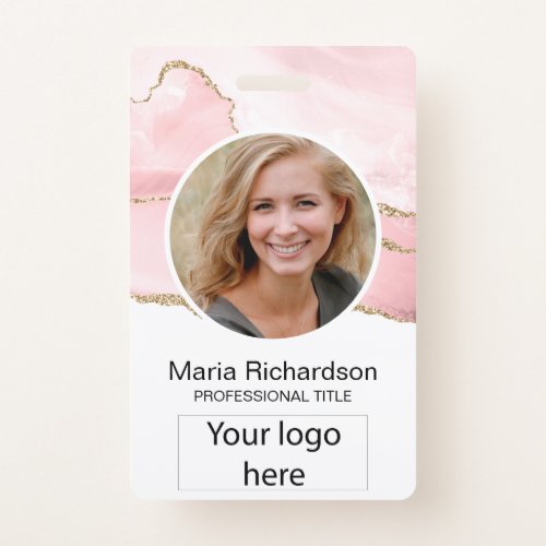 Custom Employee Photo Logo Name Badge Blush pink