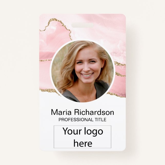 Custom Employee, Photo, Logo Name Badge Blush pink (Front)