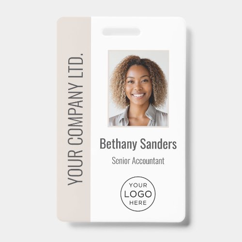 Custom Employee Photo, Logo, Name Beige Badge