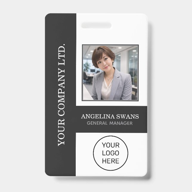Custom Employee Photo, Logo, Name, Black   Badge (Front)