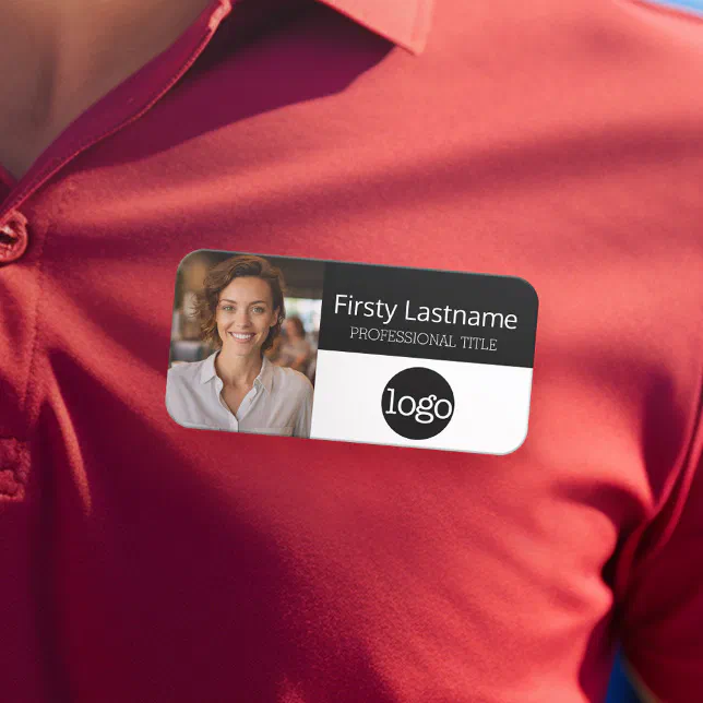 Custom Employee Photo, Logo, Name - Can edit black Name Tag | Zazzle