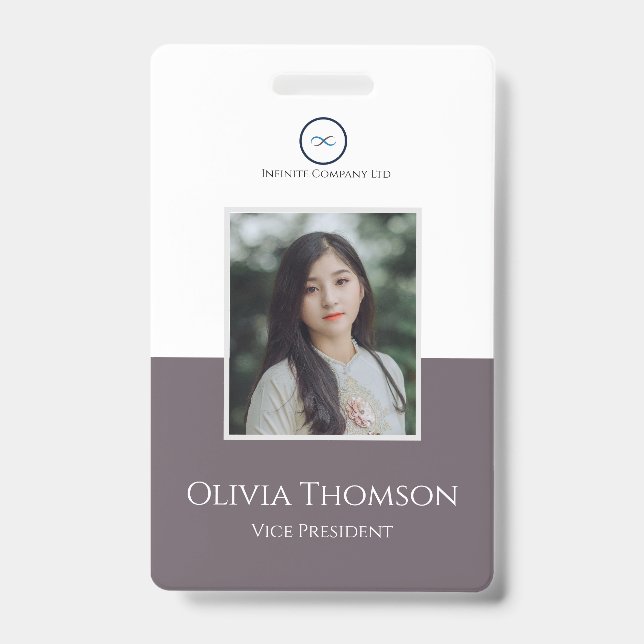 Custom Employee Photo, Logo, Name Granite Gray Badge (Front)