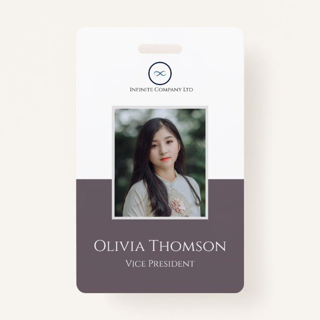 Custom Employee Photo, Logo, Name Granite Gray Badge (Front)