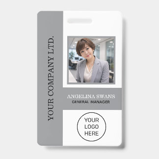 Custom Employee Photo, Logo, Name Grey  Badge