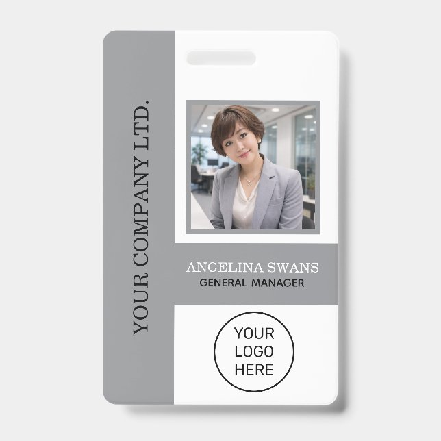 Custom Employee Photo, Logo, Name Grey  Badge (Front)