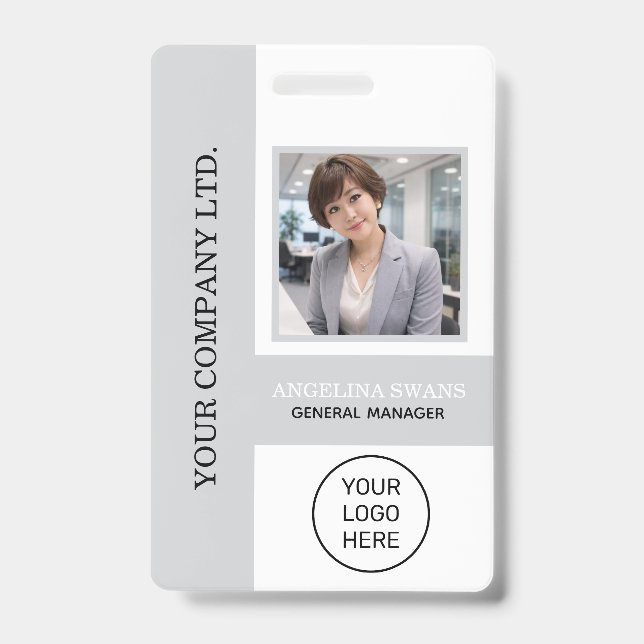 Custom Employee Photo, Logo, Name ,Light Grey  Badge (Front)