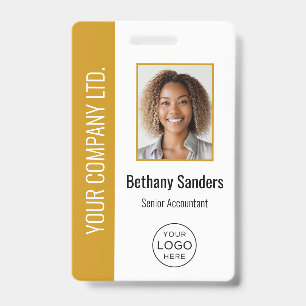 Custom Employee Photo, Logo, Name Mustard Yellow Badge