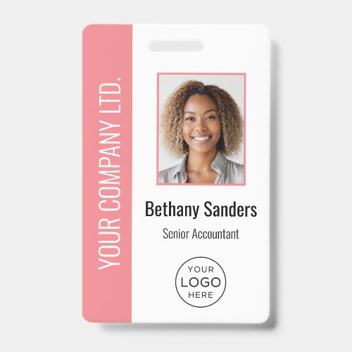 Custom Employee Photo, Logo, Name Pink Badge