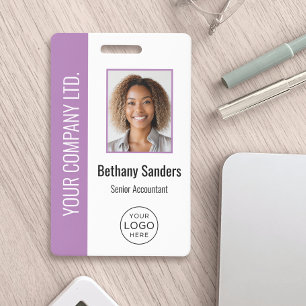 Custom Employee Photo, Logo, Name Purple Badge