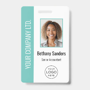 Custom Employee Photo, Logo, Name Turquoise Badge