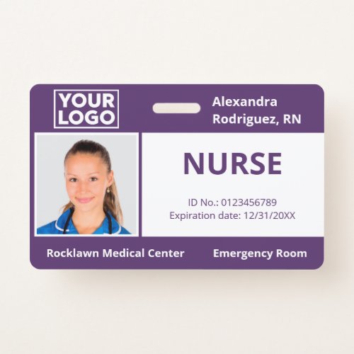 Custom Employee Photo Logo Purple Medical ID Badge