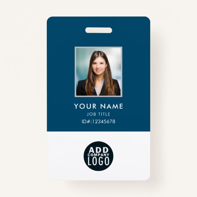 Custom Employee Photo Name Badge Barcode Logo (Front)