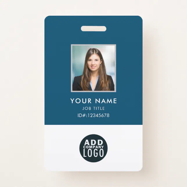 Custom Employee Photo Name Badge Barcode Logo | Zazzle