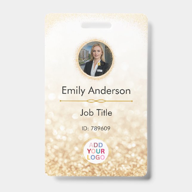 Custom Employee Photo Name Badge with Logo  (Front)
