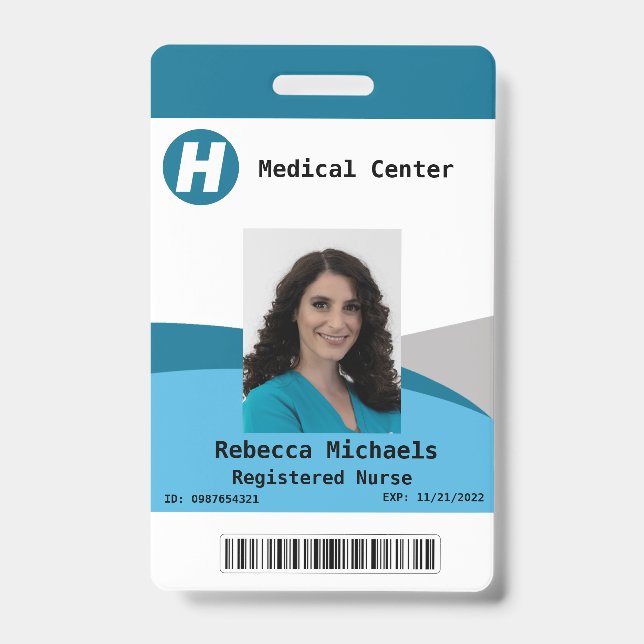 Custom Employee Photo, Name, Bar Code, Logo  Badge (Front)