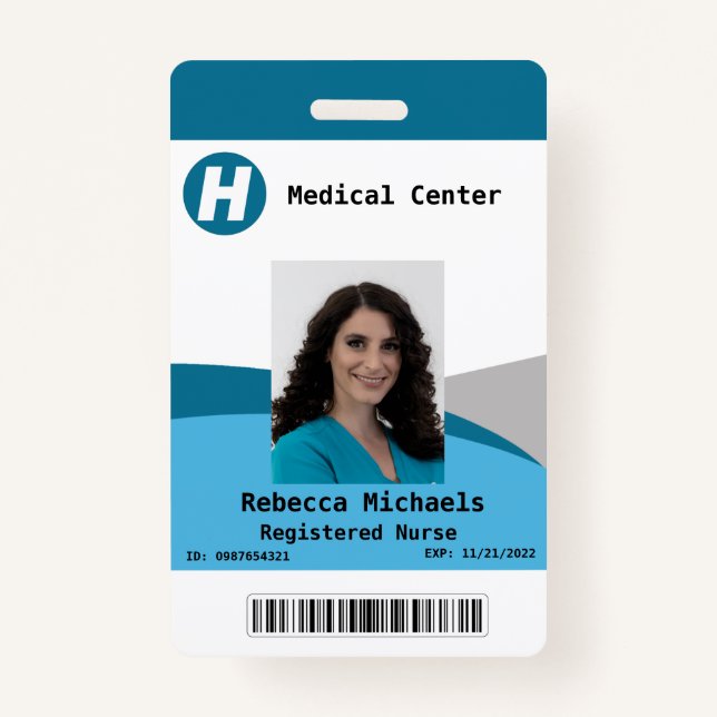 Custom Employee Photo, Name, Bar Code, Logo  Badge (Front)