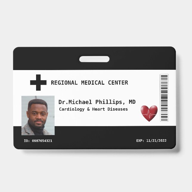 Custom Employee Photo, Name, Bar Code, Logo Badge (Front)