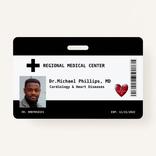 Custom Employee Photo, Name, Bar Code, Logo Badge (Front)