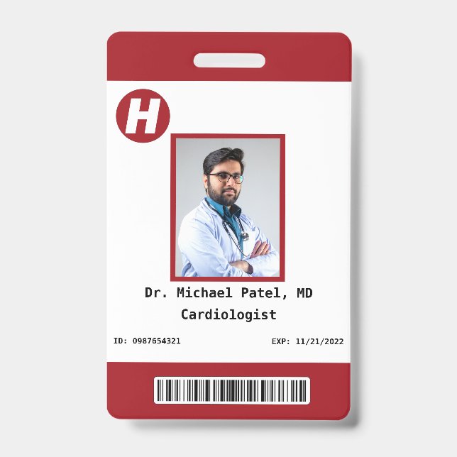Custom Employee Photo, Name, Bar Code, Logo  Badge (Front)